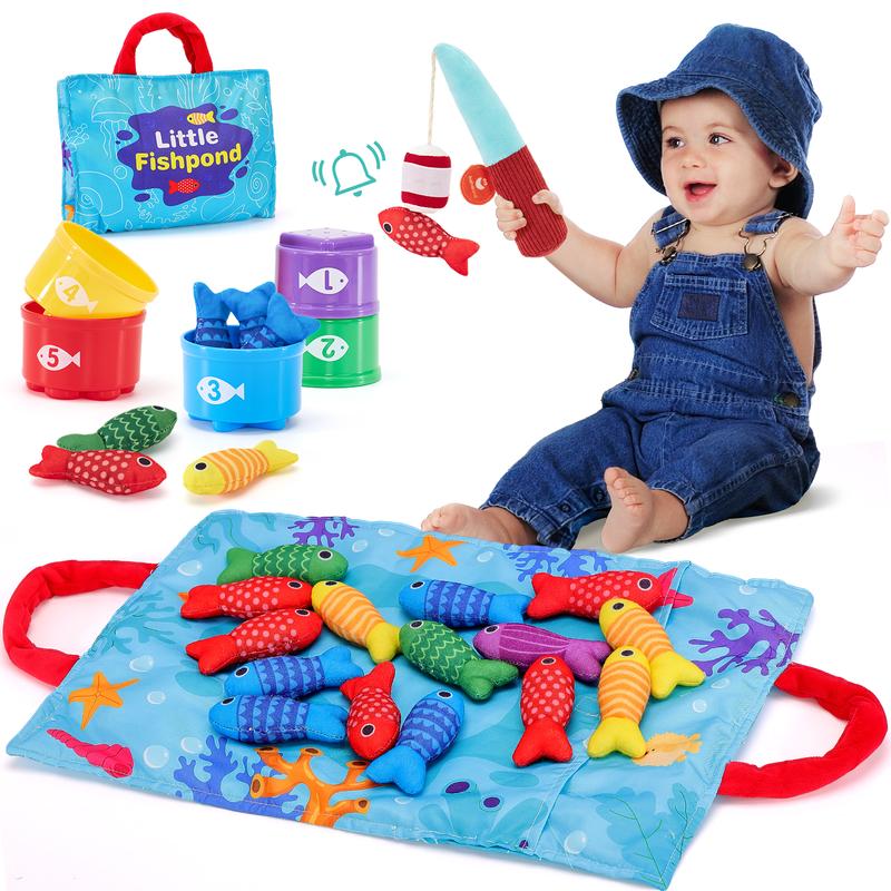 Montessori Fishing Game Toy Set with Stacking Cups Color Sorting Number Counting