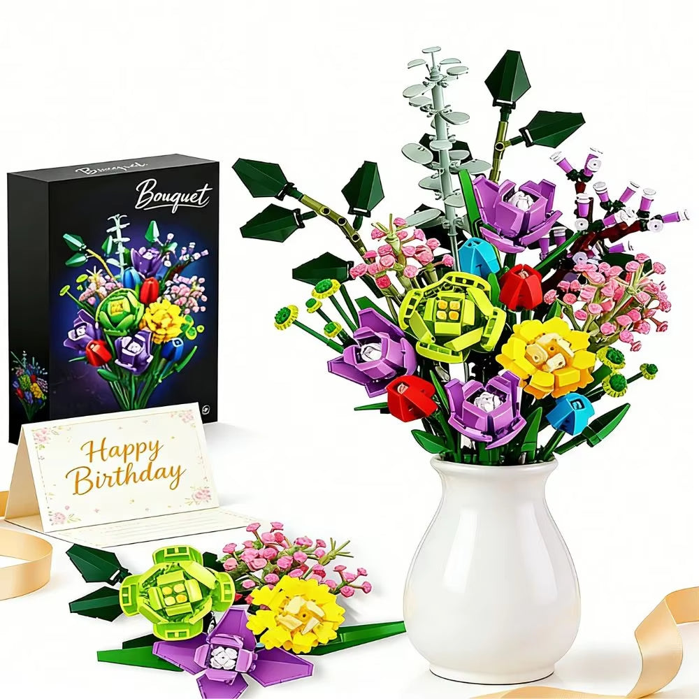 967 pcs Eternal Flowers Building Blocks Artificial Flower Bricks Home Decor Table Valentine's Day Birthday Gifts for Women Girls