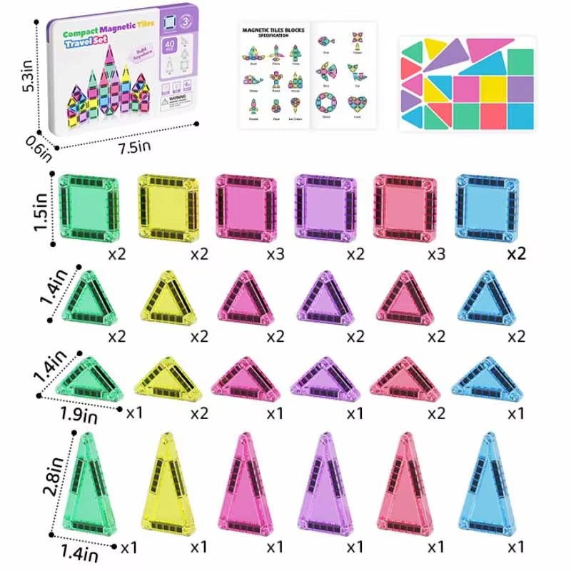 Mini Magnetic Tiles 40PCS Montessori Building Set