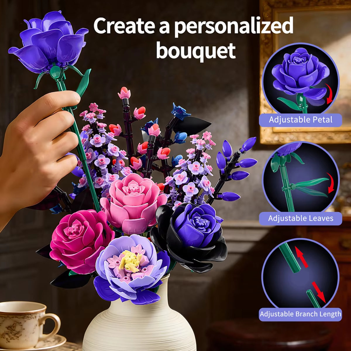 9-in-1 Bouquet Model Building Blocks Educational Toys Flowers Bricks Puzzle Sets Desktop Ornament Valentine's Day Christmas Gift