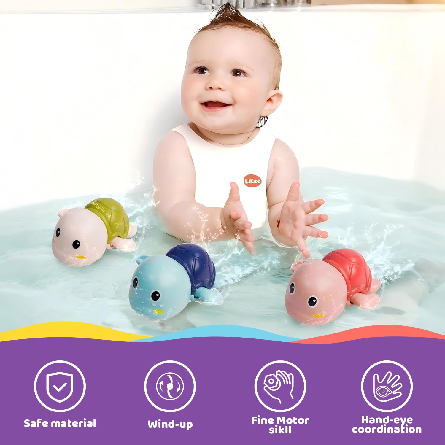 Cute Swimming Turtles Wind Up Toys for Baby Toddlers 1+ Years Old