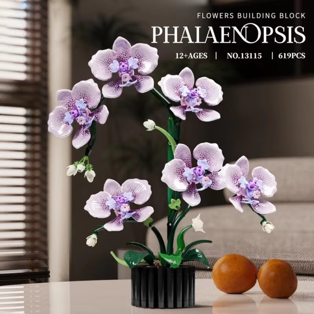619PCS Flower Building Block Set Phalaenopsis Flower Toy Assembly Bricks Desktop Decoration Enternal Flower Children Gift
