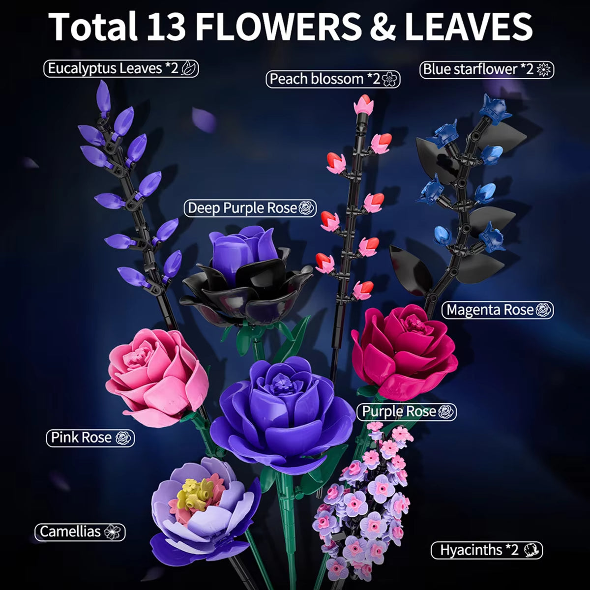 9-in-1 Bouquet Model Building Blocks Educational Toys Flowers Bricks Puzzle Sets Desktop Ornament Valentine's Day Christmas Gift