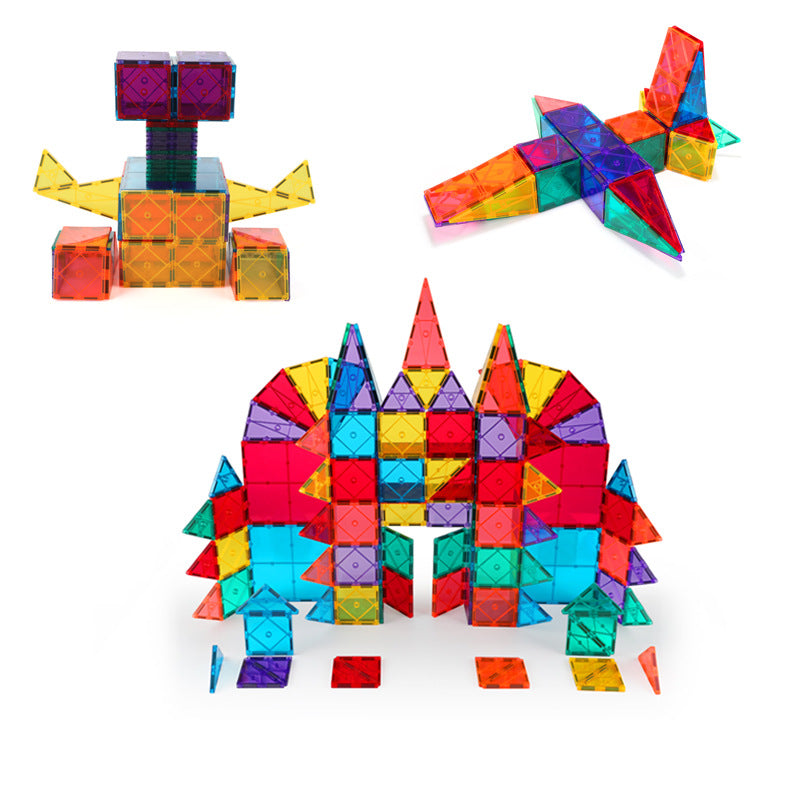 100-Piece Transparent Magnetic Tiles Set Color Window Building Blocks for Kids