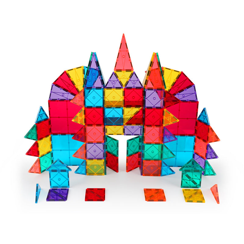 100-Piece Transparent Magnetic Tiles Set Color Window Building Blocks for Kids