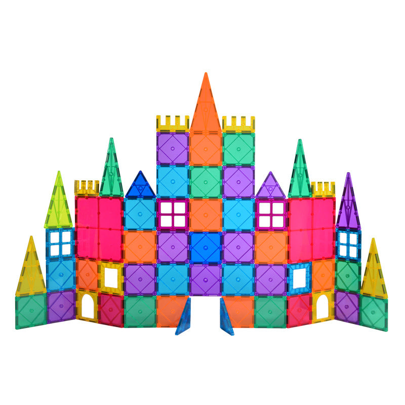 100-Piece Transparent Magnetic Tiles Set Color Window Building Blocks for Kids