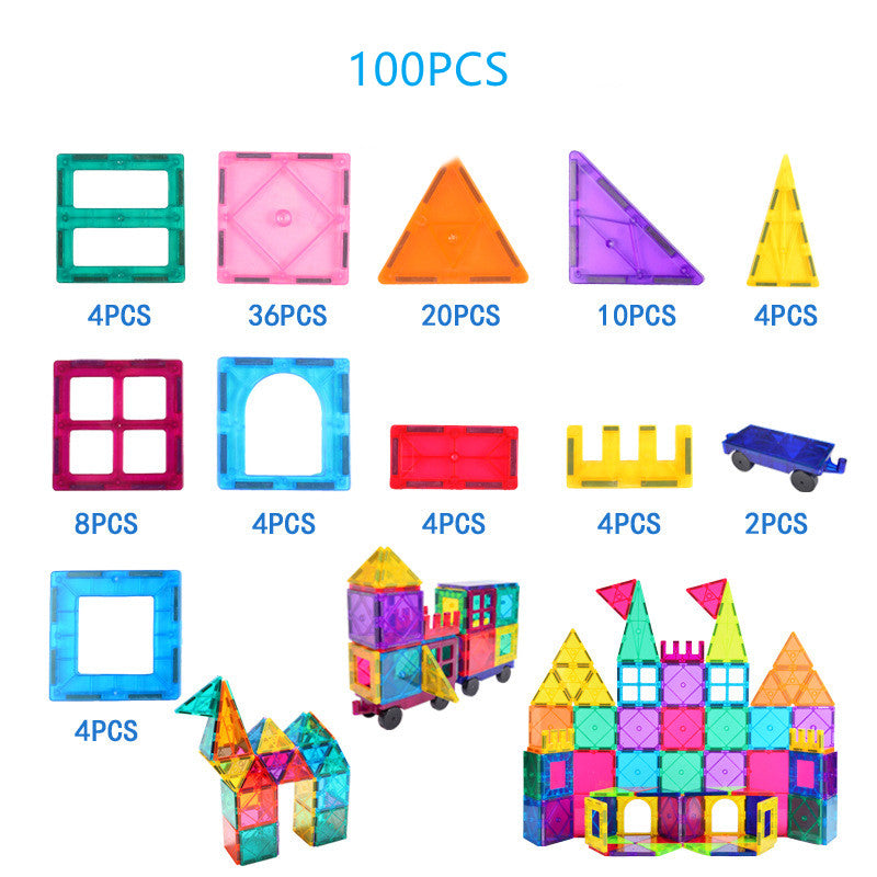 Transparent Color Window Magnetic Tile Set, 100 Pieces
