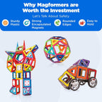 Magnetic Building Block Set With Wheels And Gears, 33-275 Pieces