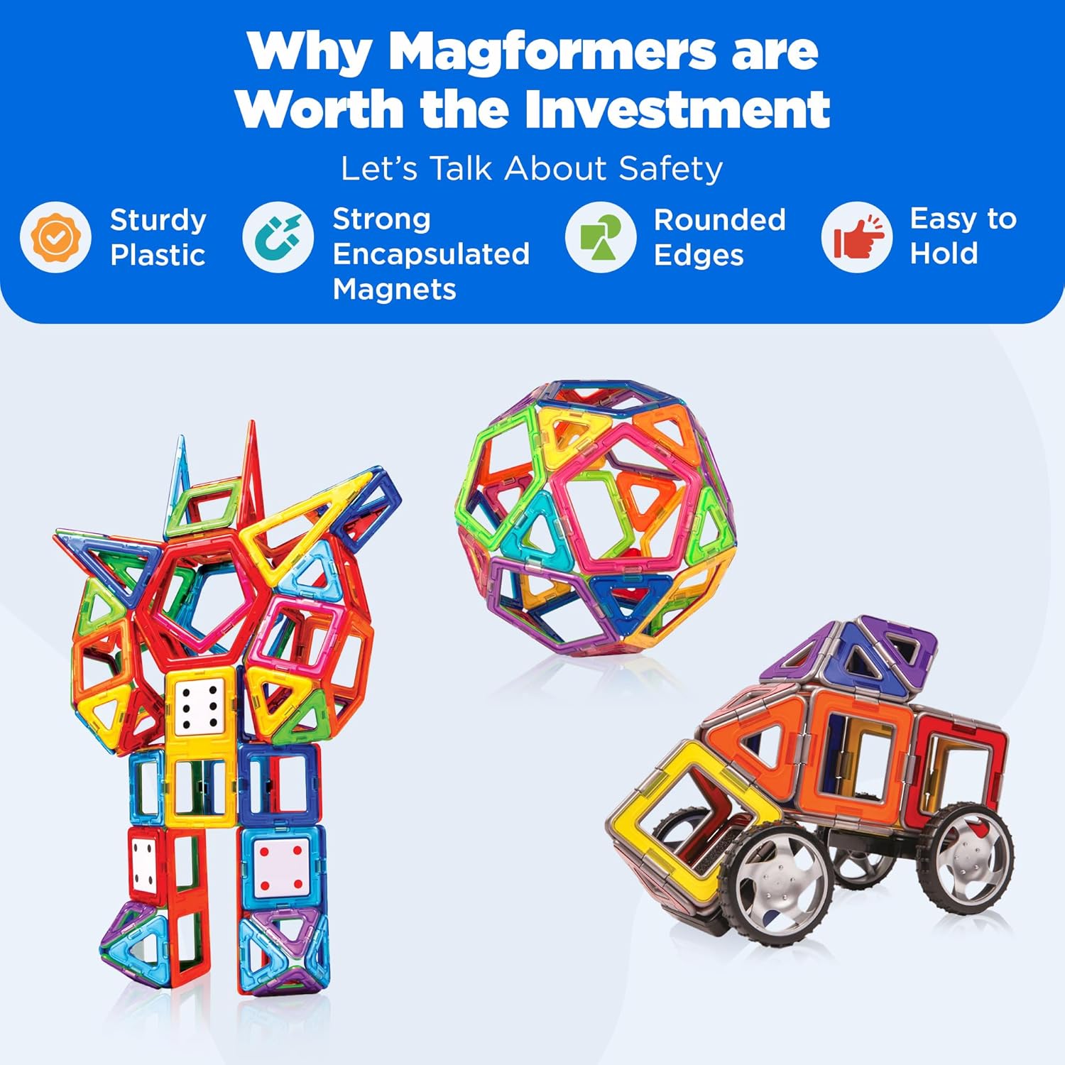 Magnetic Building Blocks Set 33-275pcs with Letters, Numbers, Wheels & Gears for Kids