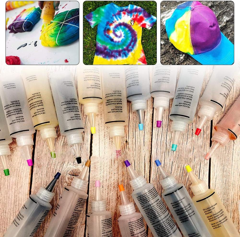 18-Color Tie Dye Kit with Rubber Bands, Gloves & Tablecloth for Kids & Adults