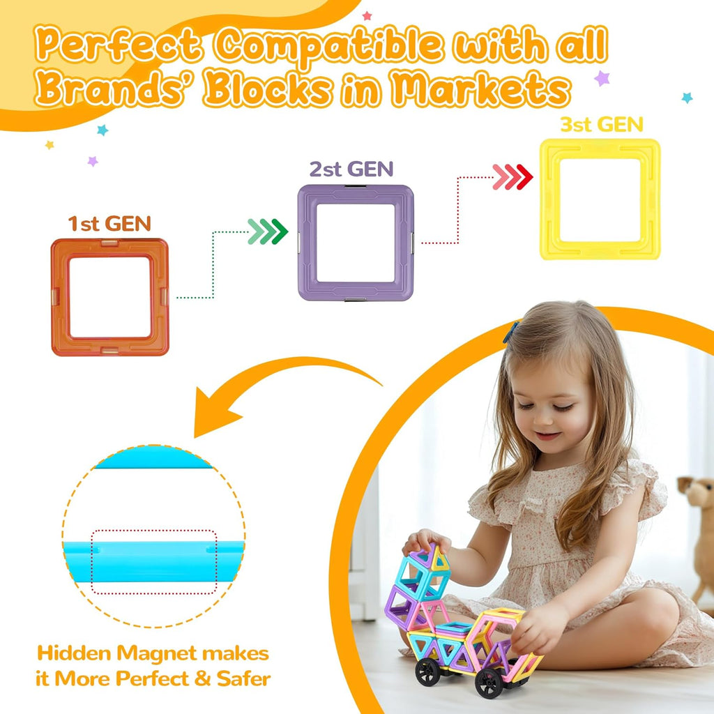 Magnetic Building Blocks Tile Set for Kids – ABS STEM Construction Toy 70/76/86 Pcs, Ages 3+