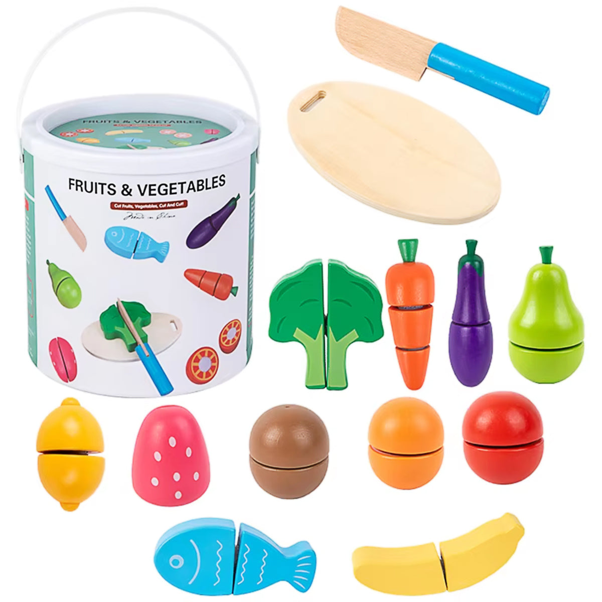 Montessori Wooden Cutting Fruit & Vegetable Set