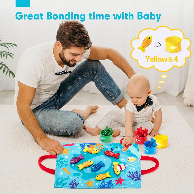 Montessori Fishing Game Toy Set with Stacking Cups Color Sorting Number Counting