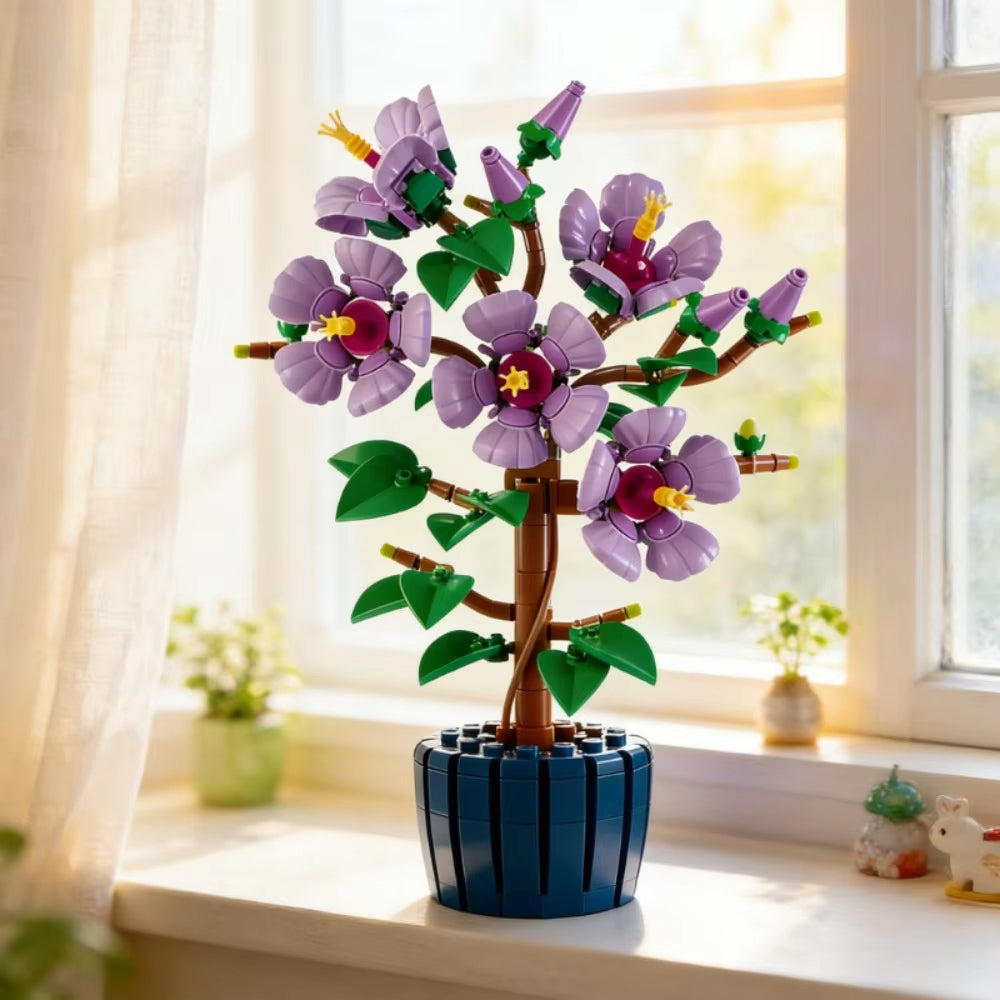 660PCS Creative Hibiscus Flower Bonsai Building Blocks Botanical Collection Assemble Bricks Toy Gift For Children Girl