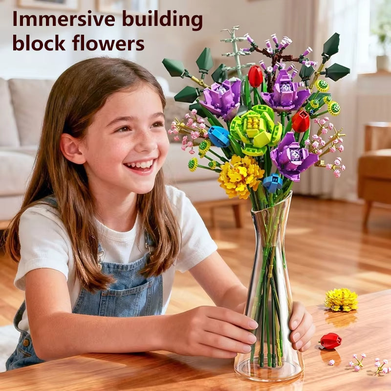 Eternal Flower Building Block Bouquet, 967 Pieces