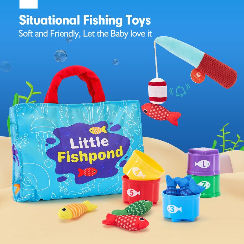 Montessori Fishing Game Toy Set with Stacking Cups Color Sorting Number Counting