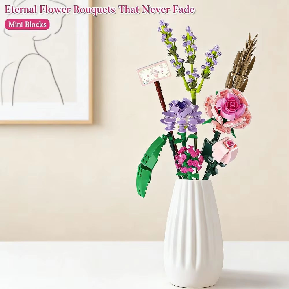 393pcs Eternal Flower Bouquet Building Blocks Set DIY Artificial Rose Mini Bricks for Home Decor Valentines Day Mothers Day Gift