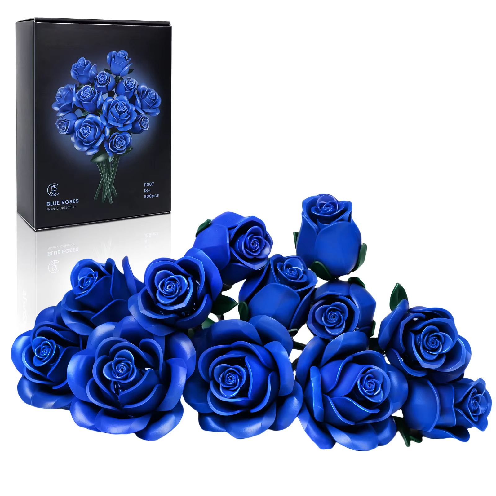 Blue Rose Blocks Flowers Building Set Artificial Roses Wedding Floral Decorations Bricks Toys Valentines Birthday Gift for Adult