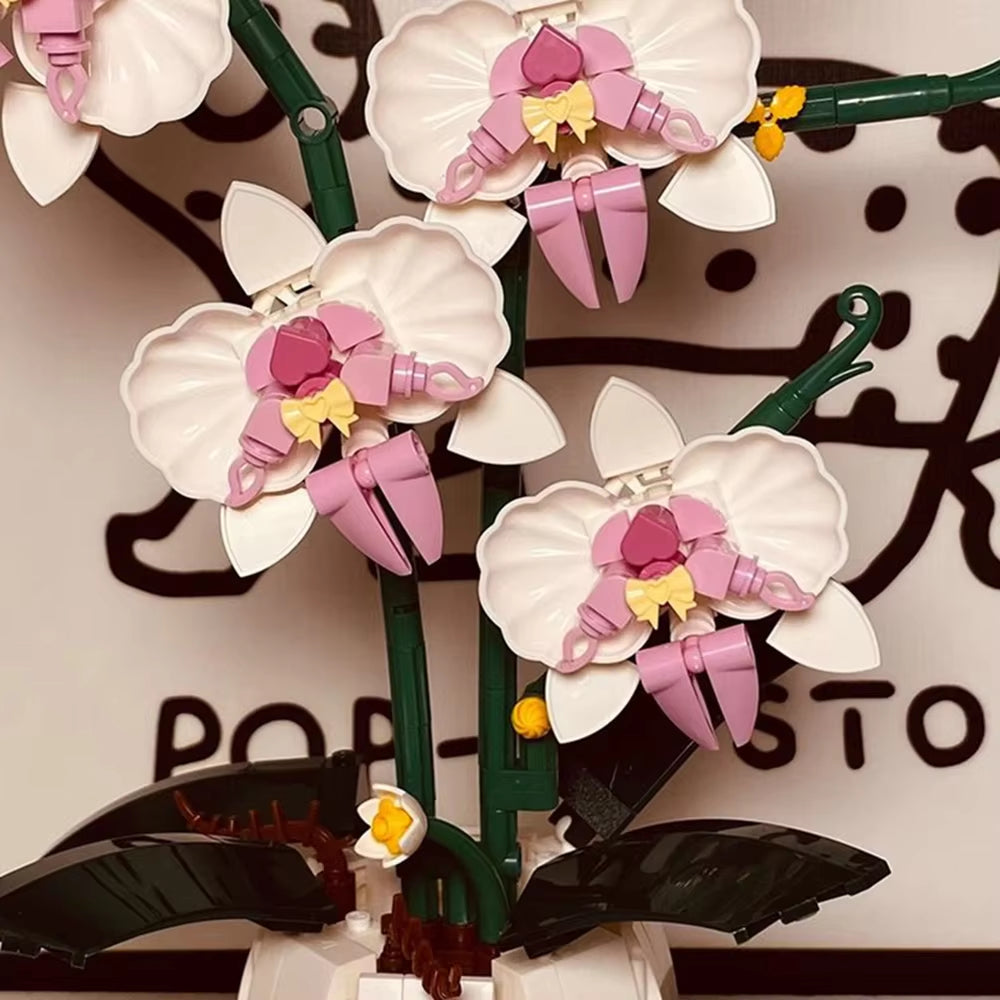 Orchid Flower Bouquet Building Blocks Creative Home Desk Plant Decoration Assemble Bricks DIY Toys Gifts For Girls Lady