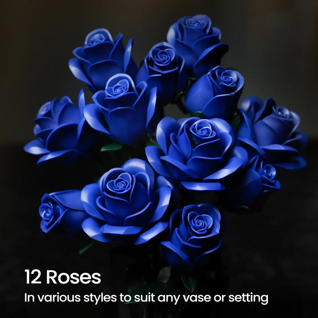 Blue Rose Flower Building Block Set, Adult DIY Gift