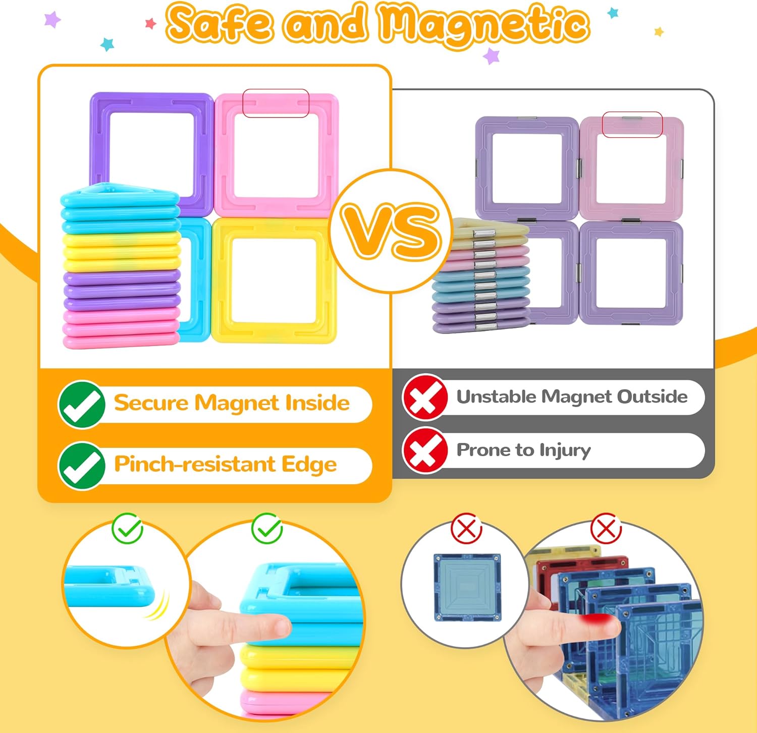 Magnetic Building Blocks Tile Set for Kids – ABS STEM Construction Toy 70/76/86 Pcs, Ages 3+