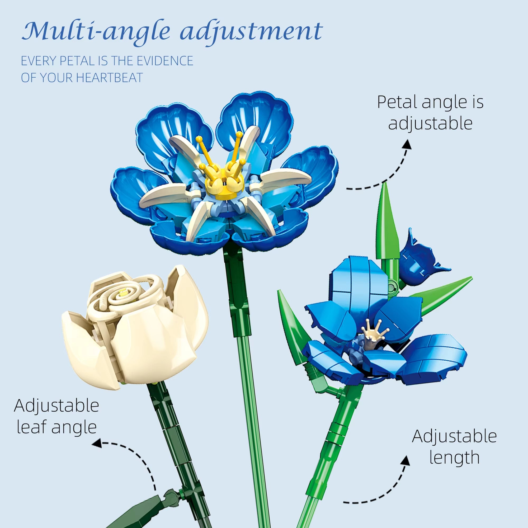 Midnight Blue Tulip Flower Set 766 PCS, DIY Building Model for Room Decor, Perfect Back-to-School & Birthday Gift