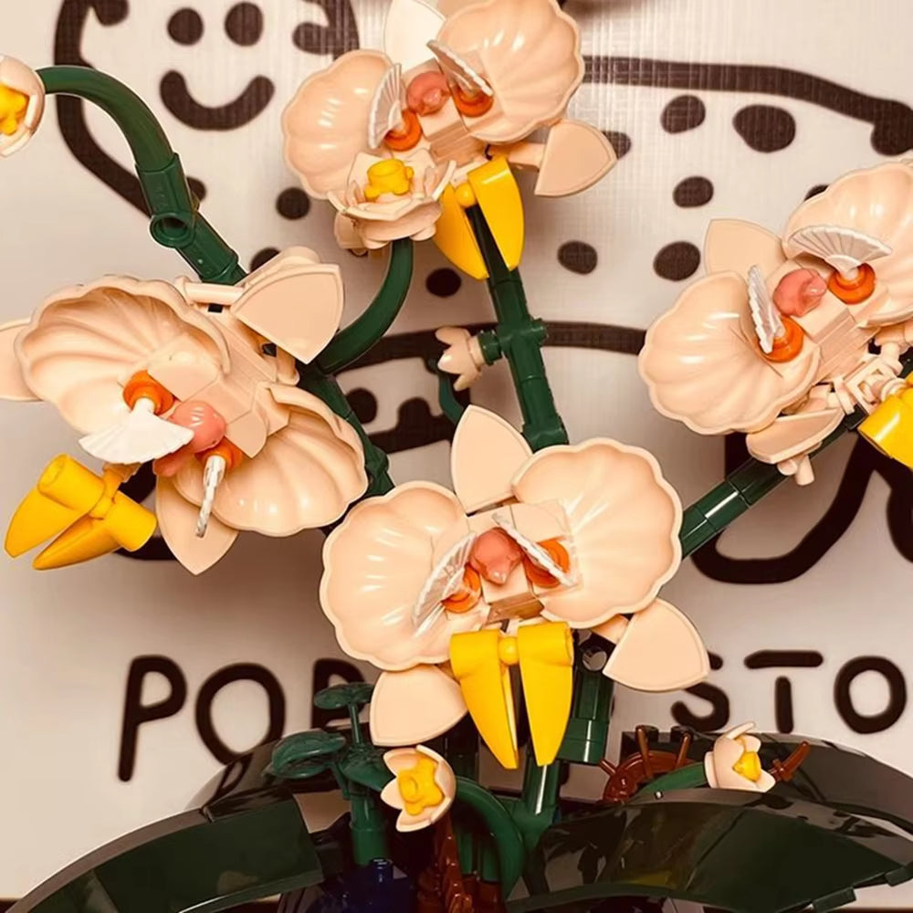 Orchid Flower Bouquet Building Blocks Creative Home Desk Plant Decoration Assemble Bricks DIY Toys Gifts For Girls Lady