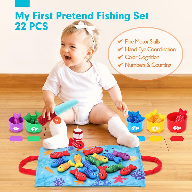 Montessori Fishing Game Toy Set with Stacking Cups Color Sorting Number Counting