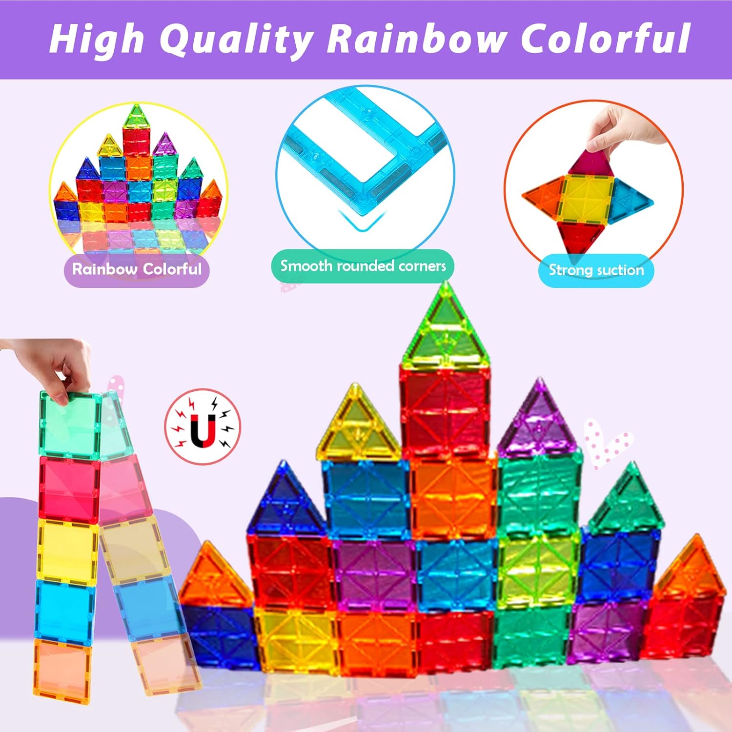 100-Piece Transparent Magnetic Tiles Set Color Window Building Blocks for Kids
