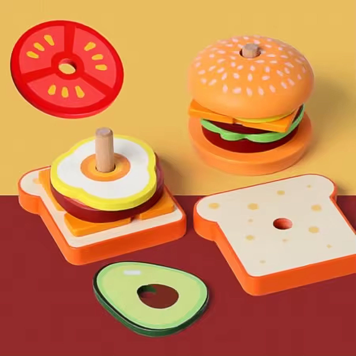 Montessori Wooden Burger Stacking Toy