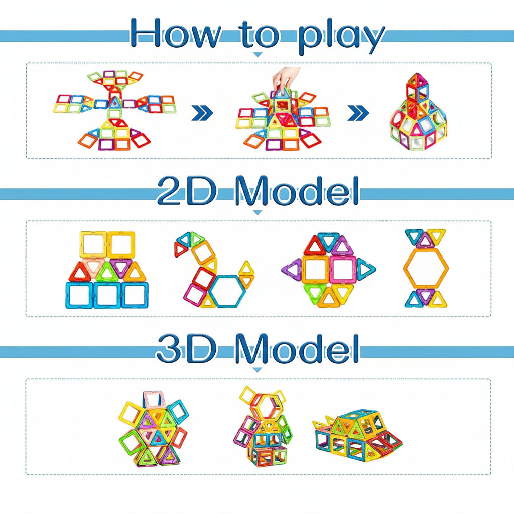 Magnetic Building Tiles 50pcs Kids 3D Puzzle Building Blocks Set for Ages 3+