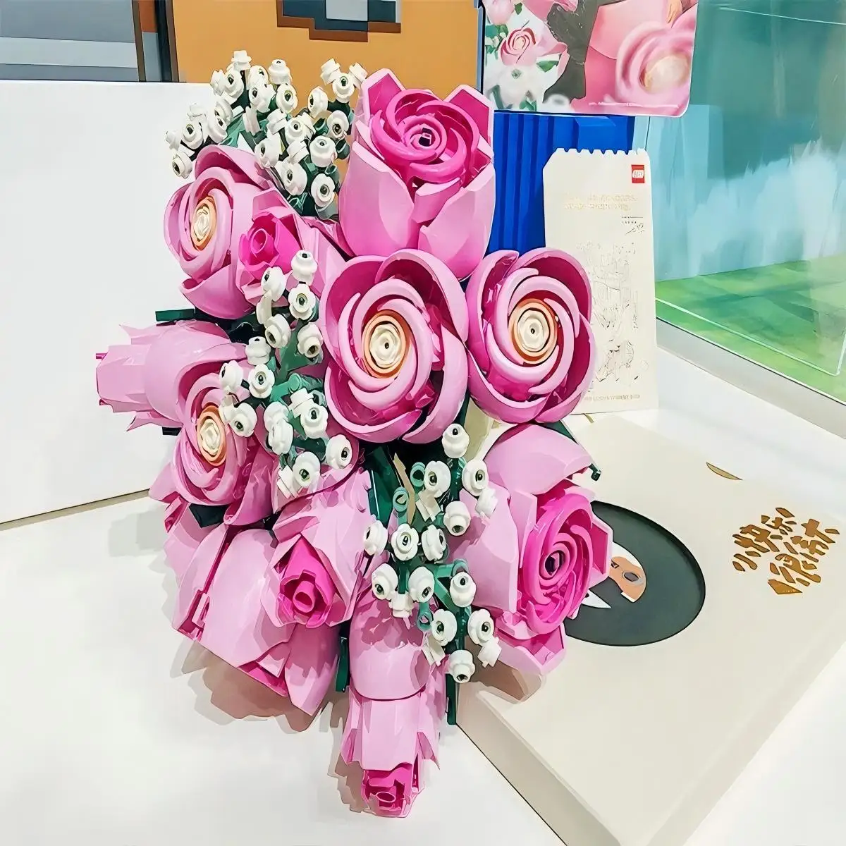 Bouquet of Pink Roses with Stars 10374 Building Blocks Sets Suitable for Birthday Gifts Compatible with Legoed Particles