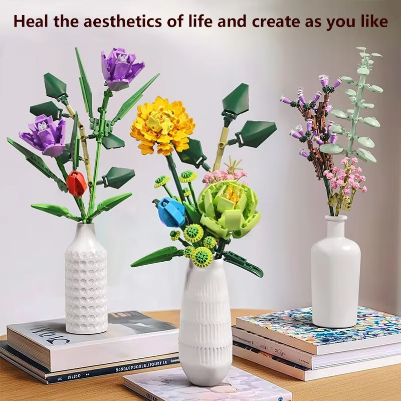 967 pcs Eternal Flowers Building Blocks Artificial Flower Bricks Home Decor Table Valentine's Day Birthday Gifts for Women Girls