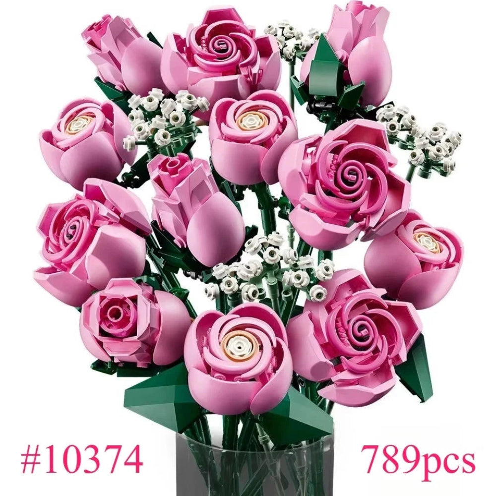 Bouquet of Pink Roses with Stars 10374 Building Blocks Sets Suitable for Birthday Gifts Compatible with Legoed Particles