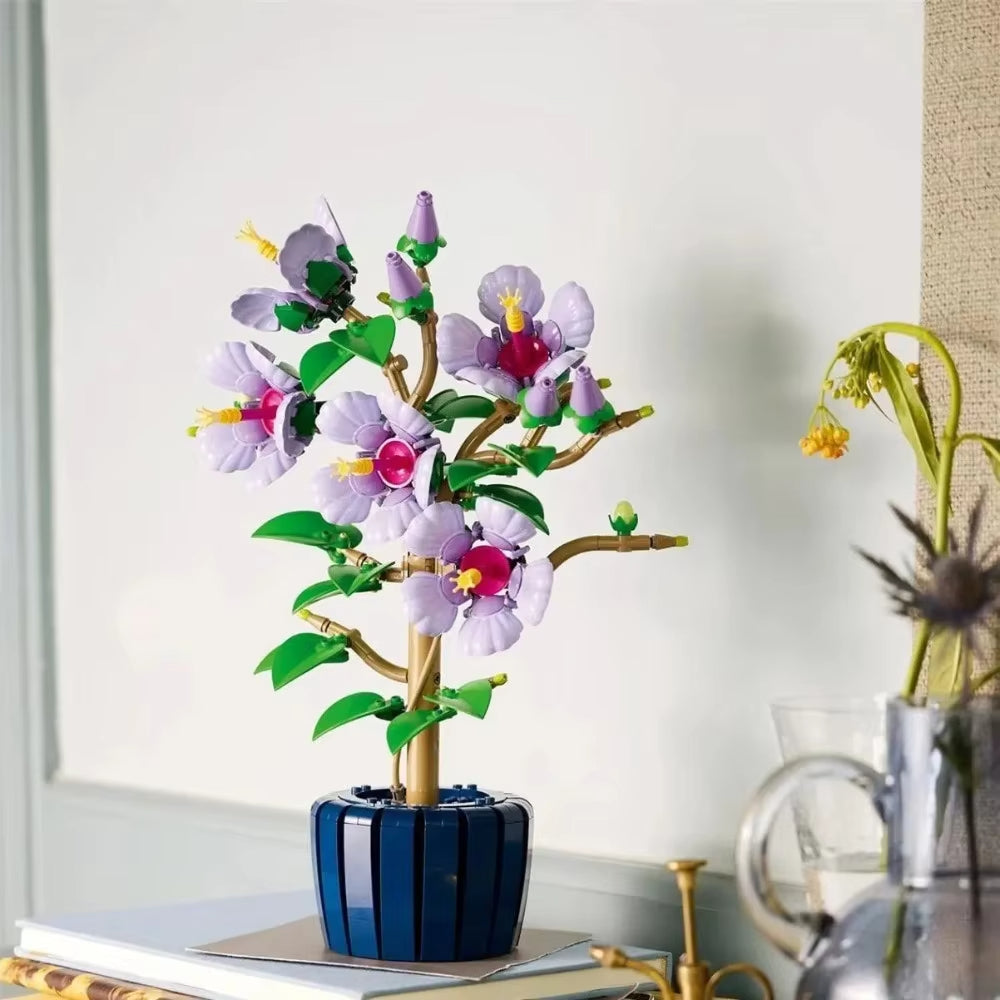 660PCS Creative Hibiscus Flower Bonsai Building Blocks Botanical Collection Assemble Bricks Toy Gift For Children Girl
