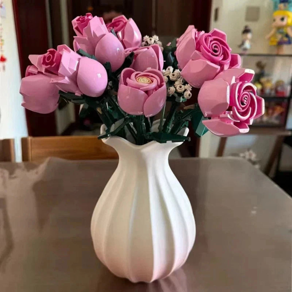 Bouquet of Pink Roses with Stars 10374 Building Blocks Sets Suitable for Birthday Gifts Compatible with Legoed Particles