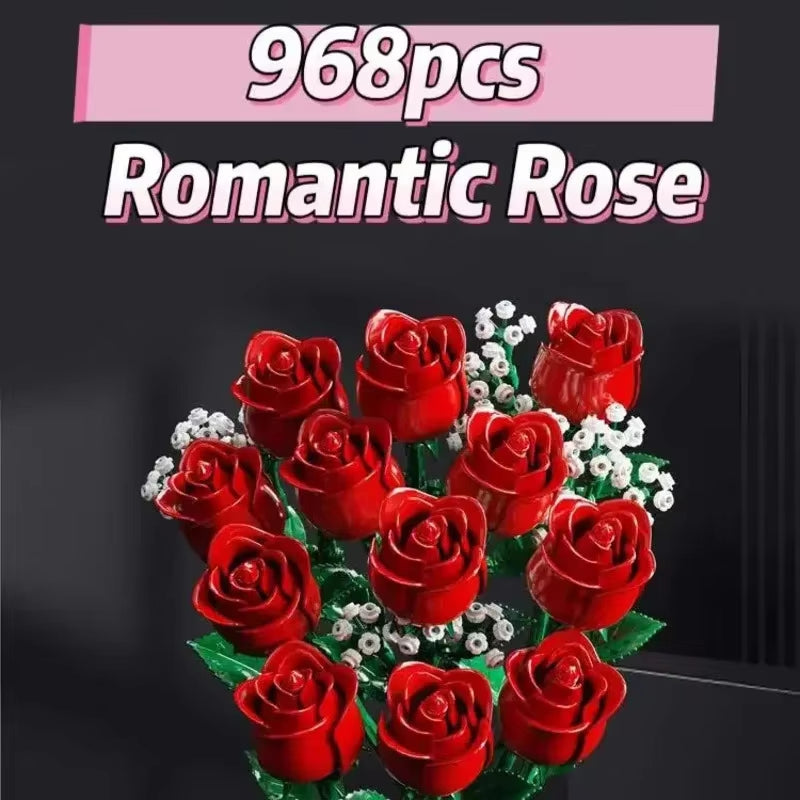 Romantic Rose Bouquet Building Block Set, 968 Pieces