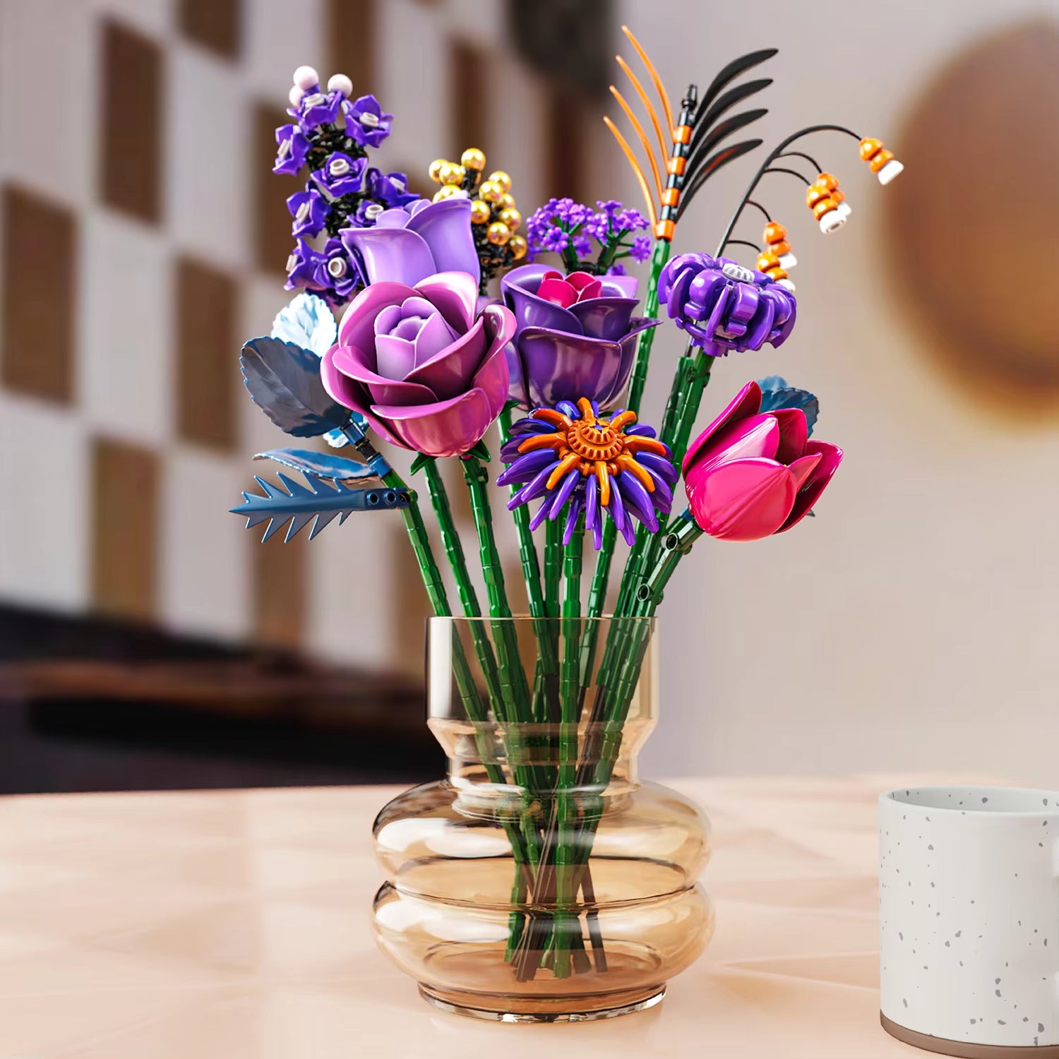 12 Styles Pretty Flower Building Blocks Rose Valentine's Lavender Lily Of The Valley Tulip Bricks DIY Home Ornaments