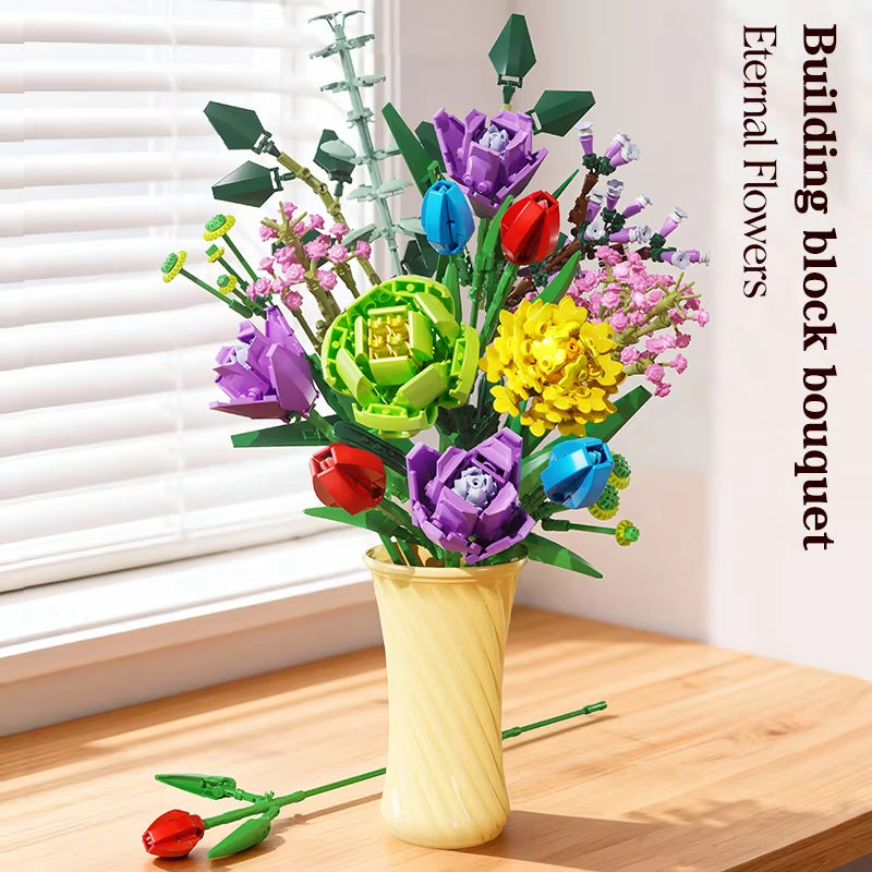 967 pcs Eternal Flowers Building Blocks Artificial Flower Bricks Home Decor Table Valentine's Day Birthday Gifts for Women Girls