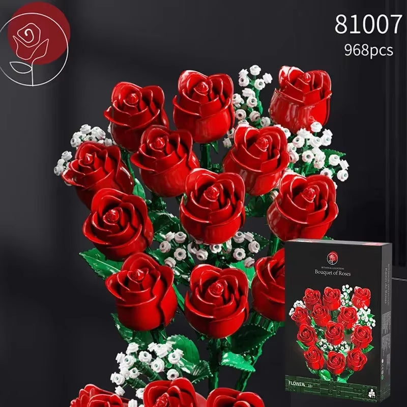 Romantic Rose Bouquet Building Block Set, 968 Pieces