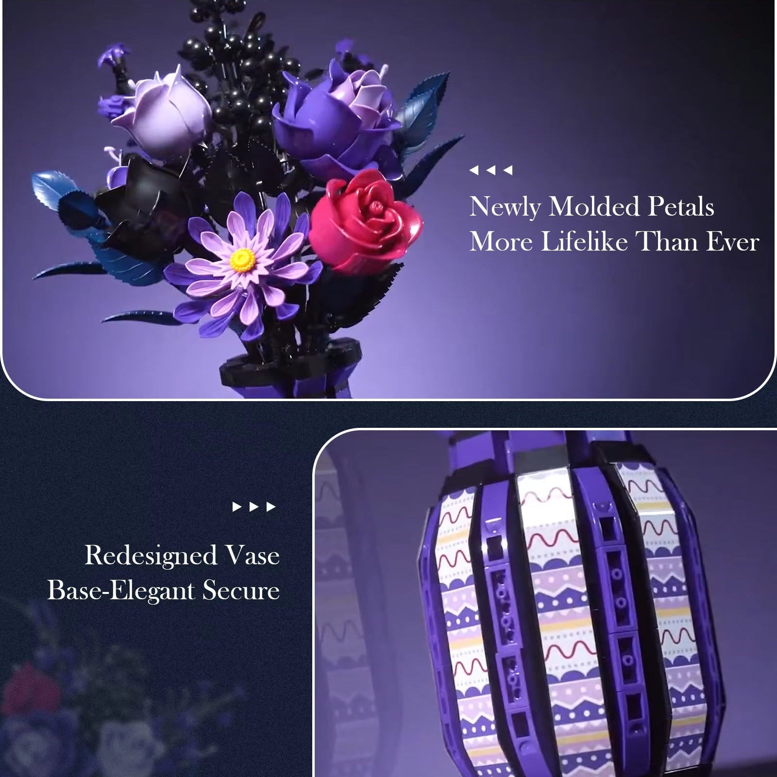 1218PCS Dark Romance Gothic Bouquet Building Blocks Flower With Vase Model Educational DIY Home Decoration Gift For Kids Adults