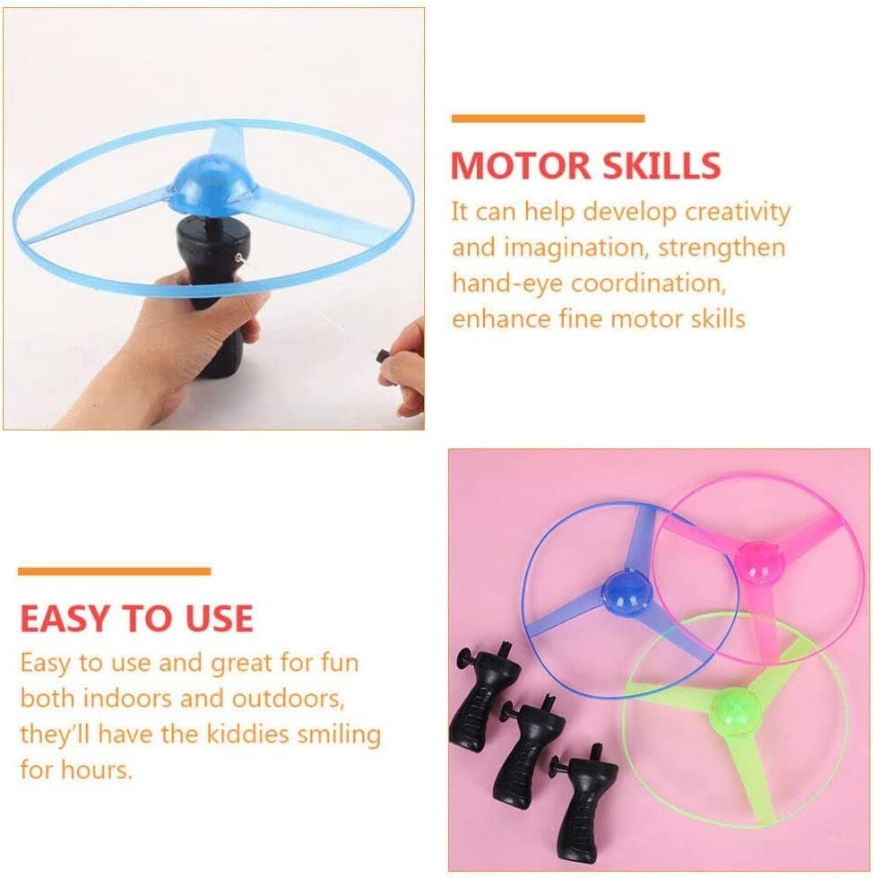 Kids Luminous LED Flying Disc UFO Toy, Pull String Glow Spinning Top Outdoor Toy