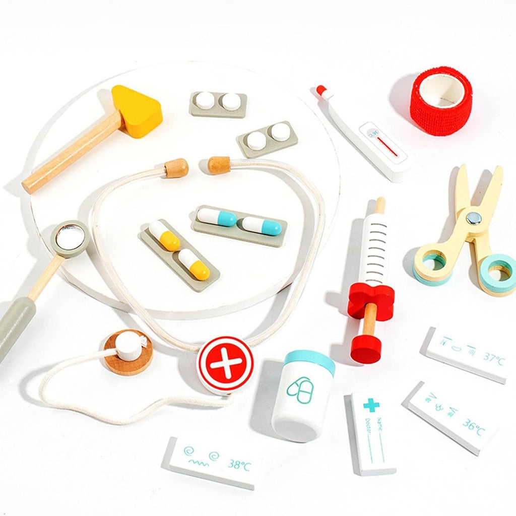 Wooden Doctor Pretend Play Set With Storage Bag For Kids