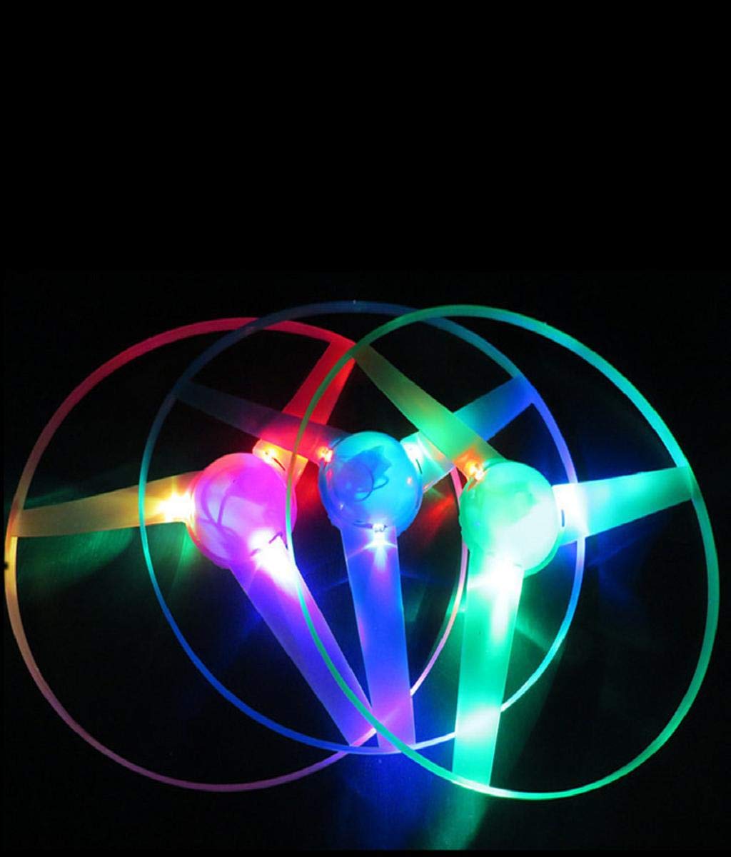 Kids Luminous LED Flying Disc UFO Toy, Pull String Glow Spinning Top Outdoor Toy