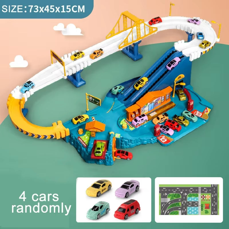 Dinosaur Race Track Playset with 10 Mini Cars & Parking Garage
