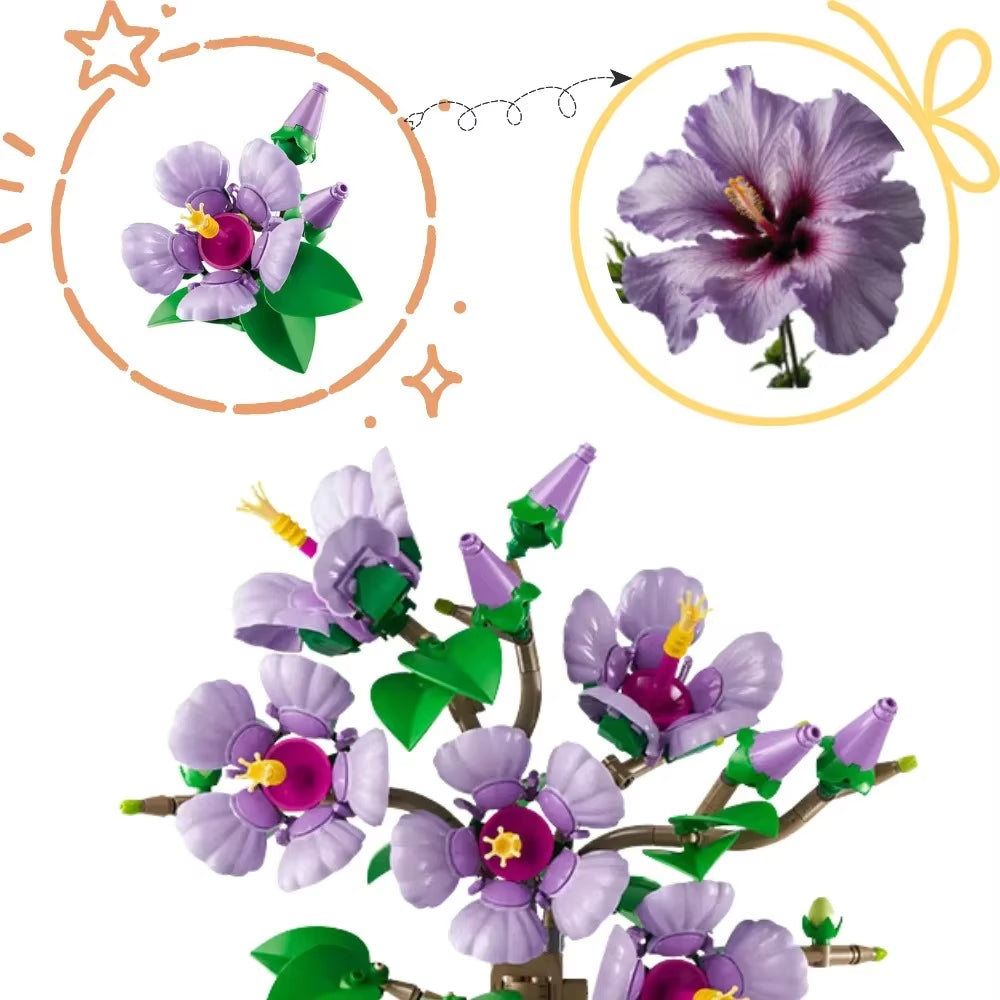 660PCS Creative Hibiscus Flower Bonsai Building Blocks Botanical Collection Assemble Bricks Toy Gift For Children Girl