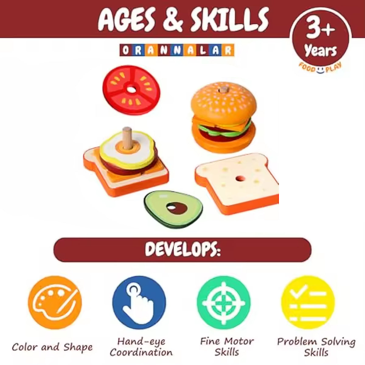 Montessori Wooden Burger Stacking Toy