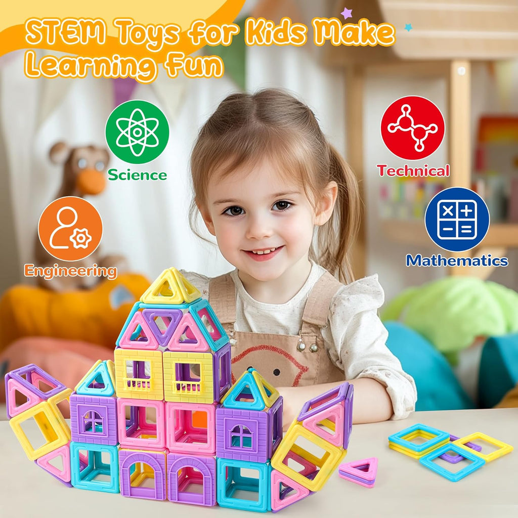 Magnetic Building Blocks Tile Set for Kids – ABS STEM Construction Toy 70/76/86 Pcs, Ages 3+