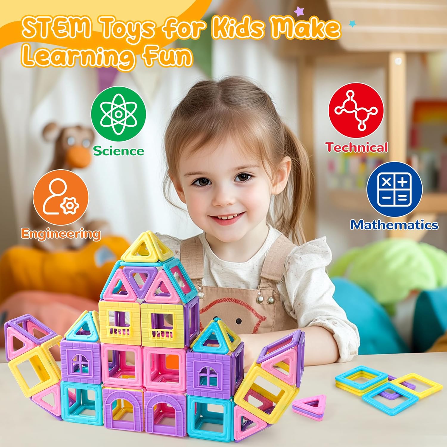 Magnetic Building Blocks Tile Set for Kids – ABS STEM Construction Toy 70/76/86 Pcs, Ages 3+