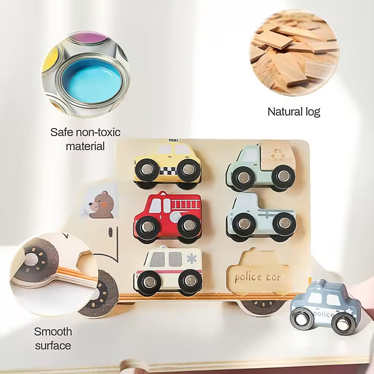 Montessori Wooden Traffic Car Puzzle